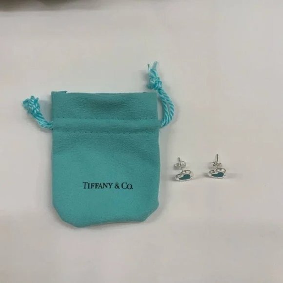 Tiffany & Co. Blue Enamel Heart Earrings in Sterling Silver - Picture 3 of 3